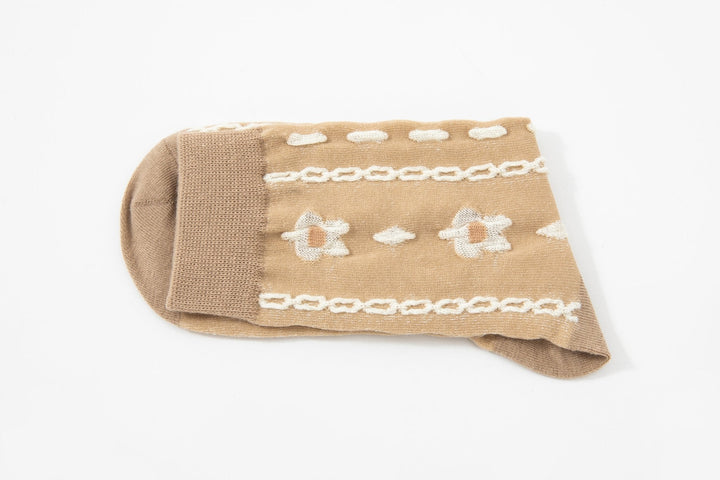 Women Crew Socks - women's solid color with embossed floral cotton socks - Street Fashion socks - Mesa Socks