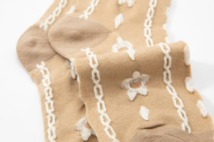 Women Crew Socks - women's solid color with embossed floral cotton socks - Street Fashion socks - Mesa Socks