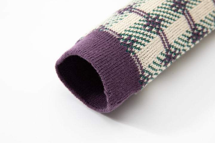 Women's mid calf socks - Vintage purple with lovely checked print pile socks - Mesa Socks