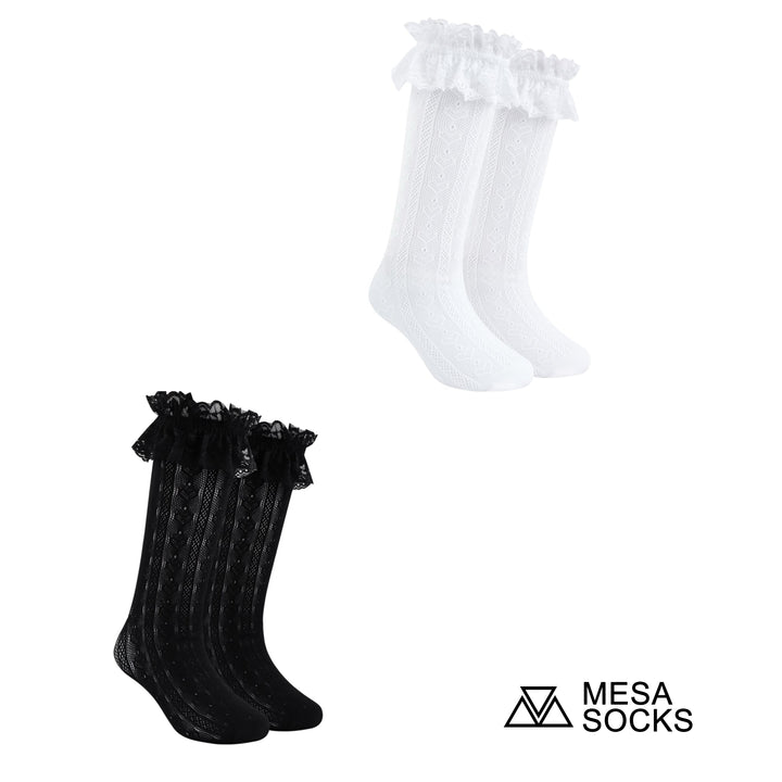 Lolita Palace Style Girl's Solid Color Mid-calf Mesh Socks