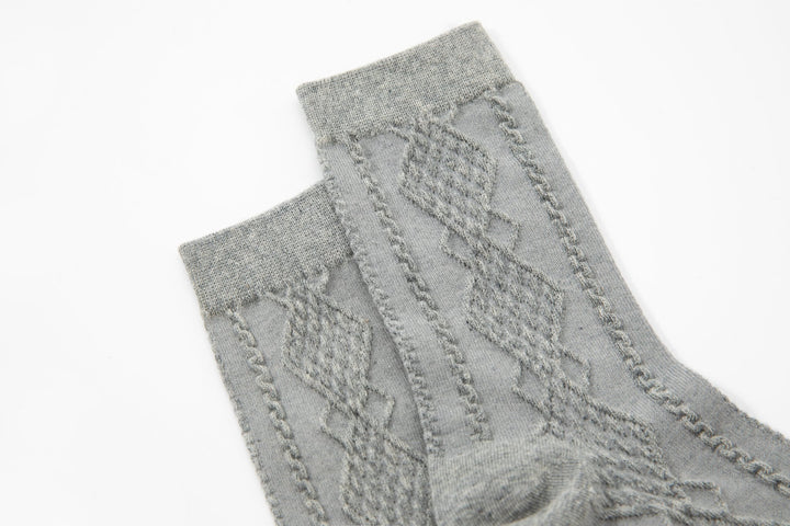 Solid Color Embossed Patterned Women's Cotton Crew Socks - Mesa Socks