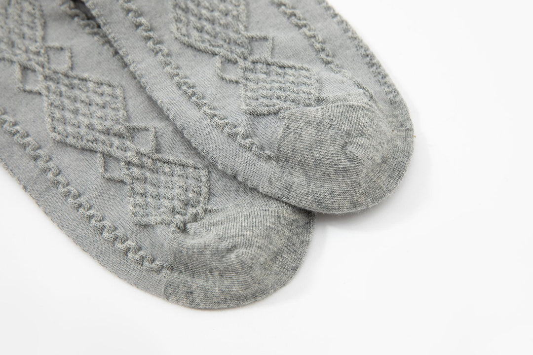 Solid Color Embossed Patterned Women's Cotton Crew Socks - Mesa Socks