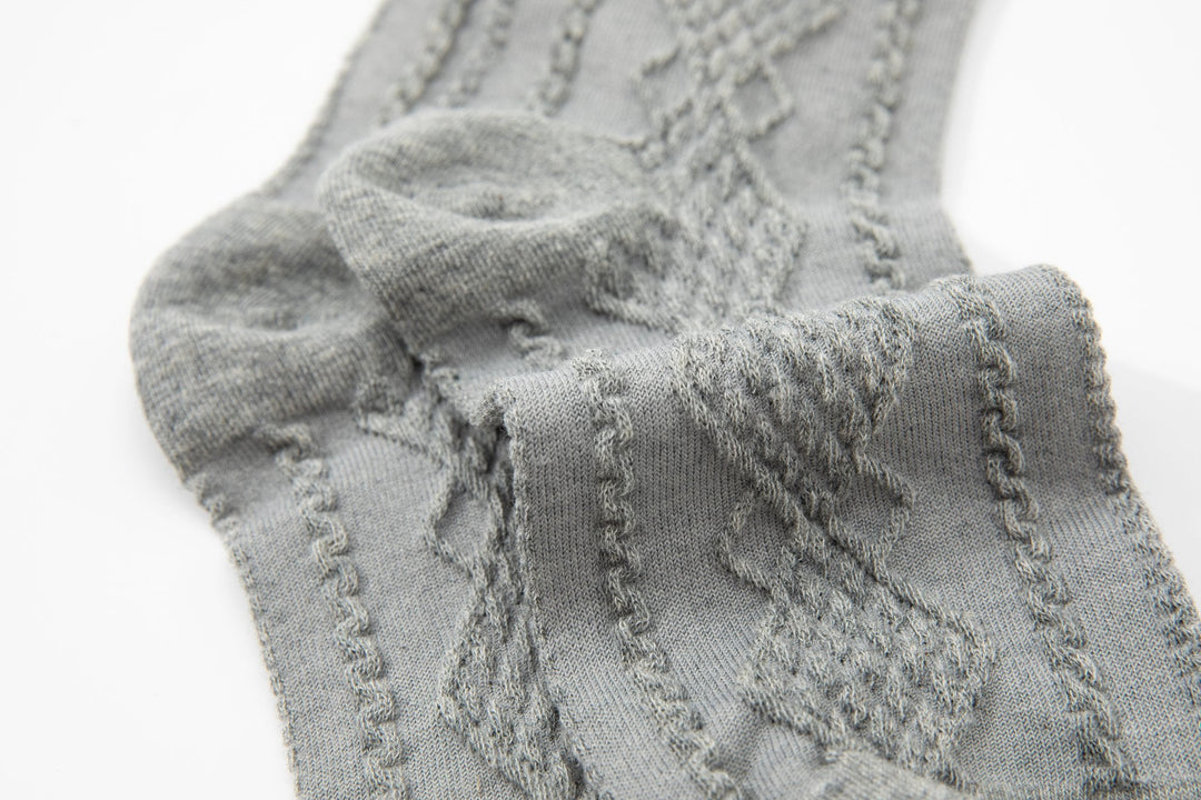 Solid Color Embossed Patterned Women's Cotton Crew Socks - Mesa Socks