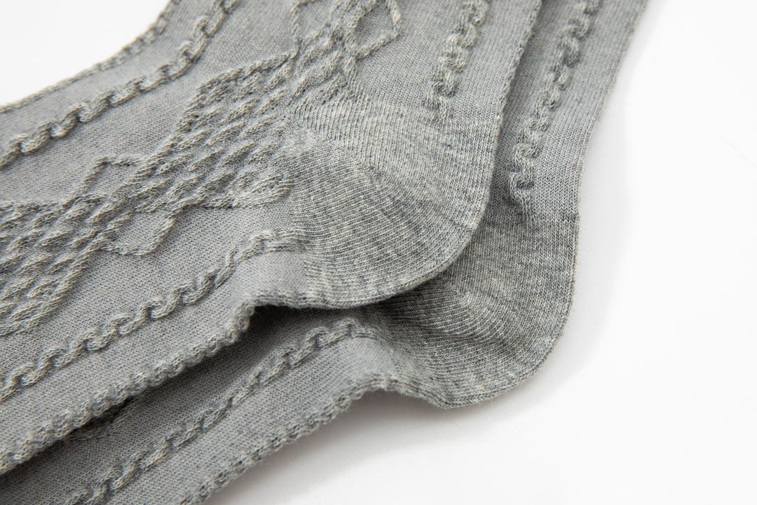 Solid Color Embossed Patterned Women's Cotton Crew Socks - Mesa Socks