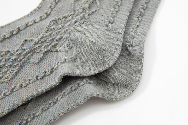 Solid Color Embossed Patterned Women's Cotton Crew Socks - Mesa Socks