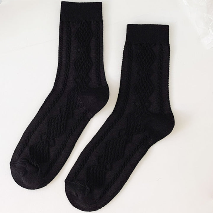 Solid Color Embossed Patterned Women's Cotton Crew Socks - Mesa Socks