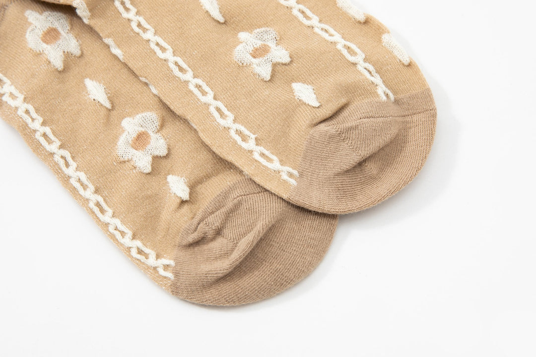 Women Crew Socks - women's solid color with embossed floral cotton socks - Street Fashion socks - Mesa Socks