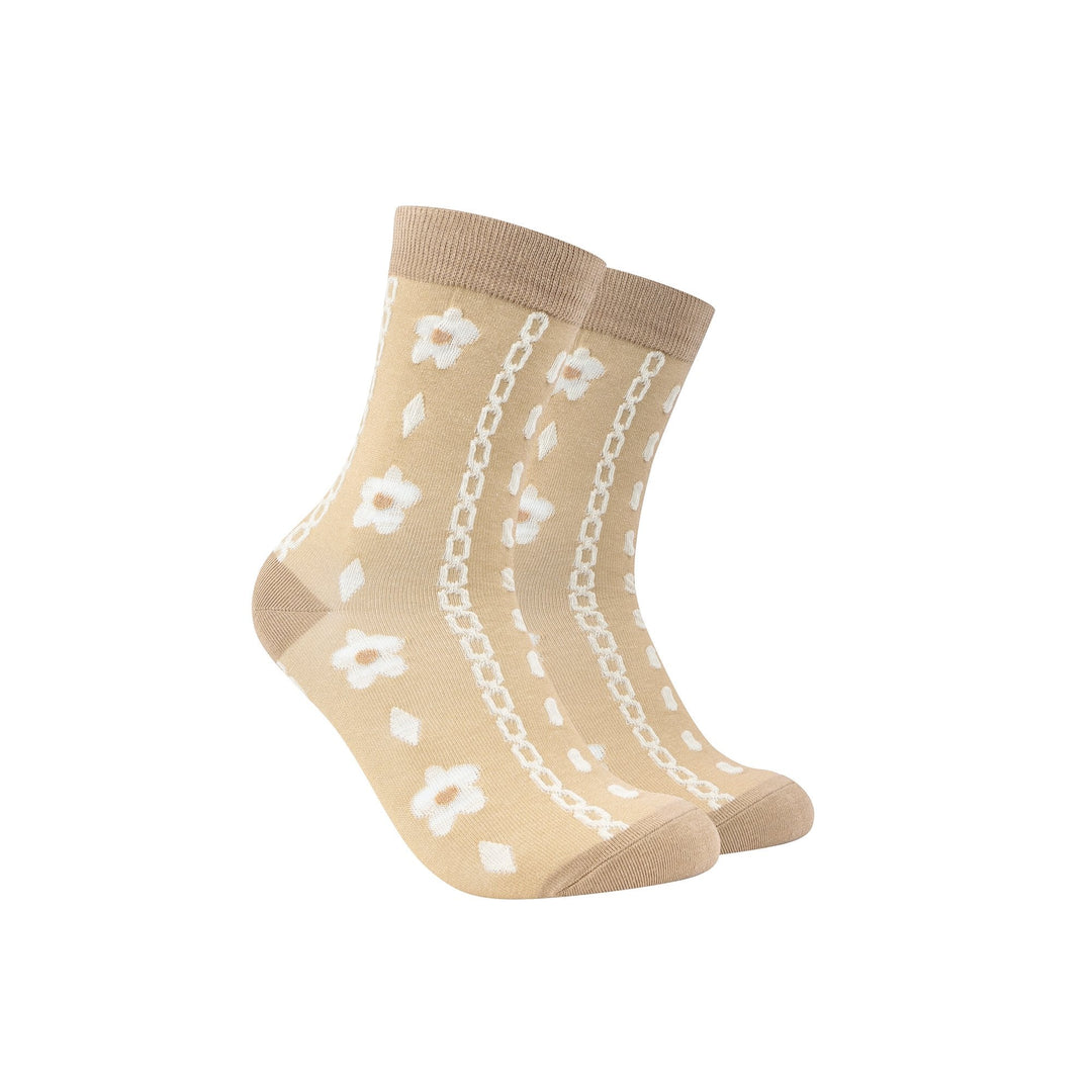 Women Crew Socks - women's solid color with embossed floral cotton socks - Street Fashion socks - Mesa Socks