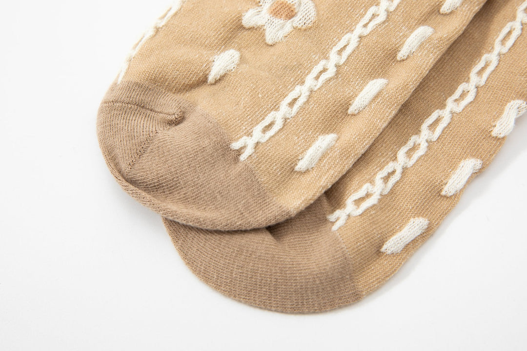 Women Crew Socks - women's solid color with embossed floral cotton socks - Street Fashion socks - Mesa Socks