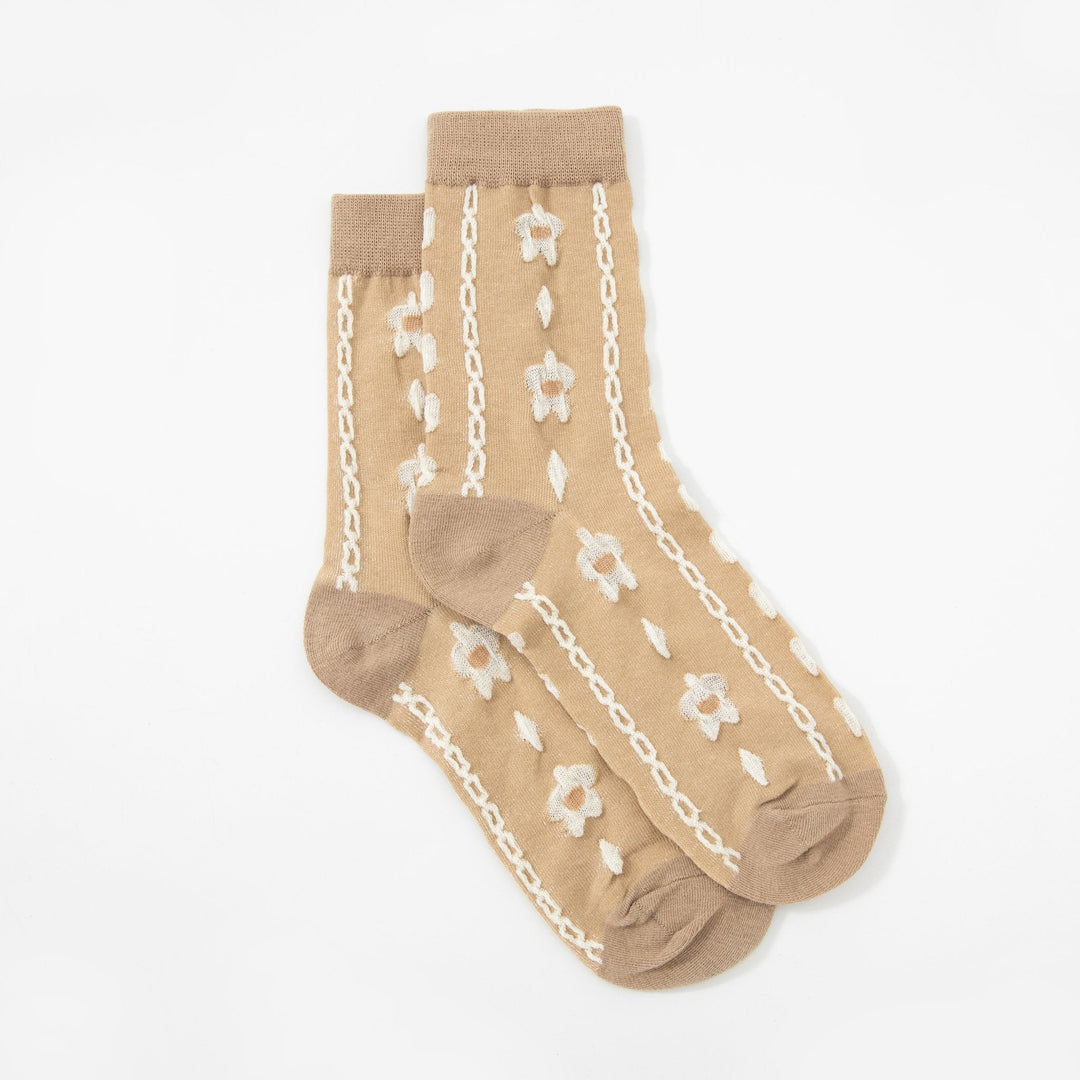Women Crew Socks - women's solid color with embossed floral cotton socks - Street Fashion socks - Mesa Socks