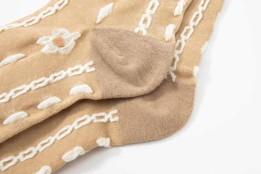 Women Crew Socks - women's solid color with embossed floral cotton socks - Street Fashion socks - Mesa Socks