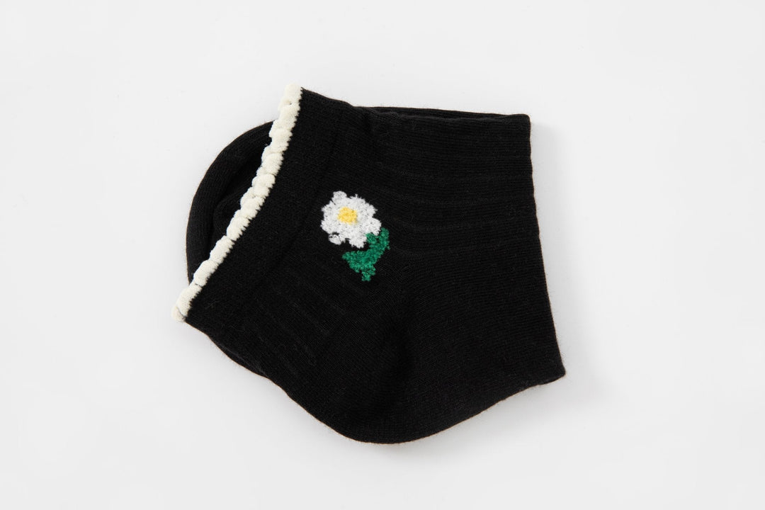 Women Low Cut Socks - Spring Summer Women dark Color with tiny floral design socks - Mesa Socks