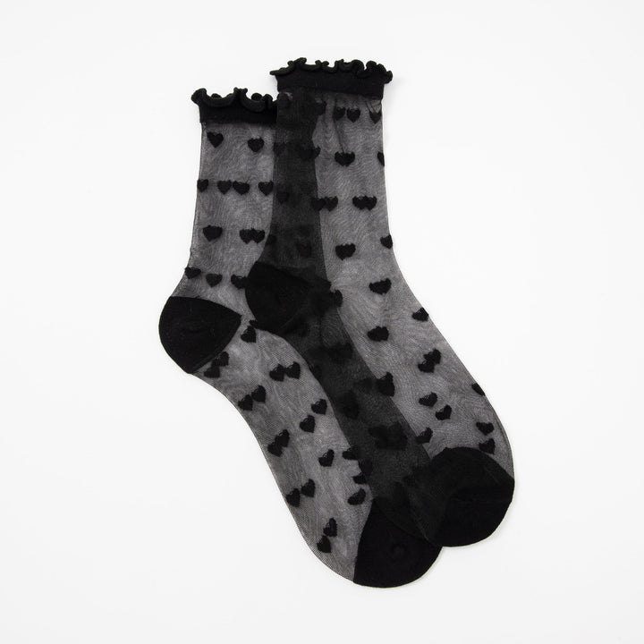 Women Quarter Socks - Women's Japanese Thin Lace Stripe and Heart collection socks - Young Feminine socks - Mesa Socks