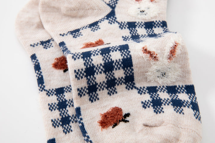 Women's crew socks - Blue and white color with cute rabbit socks - Mesa Socks