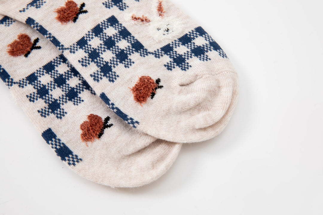 Women's crew socks - Blue and white color with cute rabbit socks - Mesa Socks