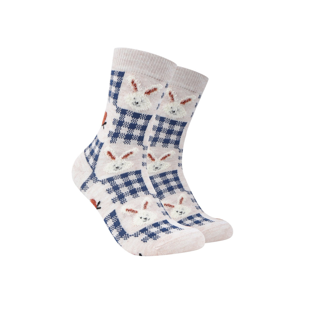 Women's crew socks - Blue and white color with cute rabbit socks - Mesa Socks