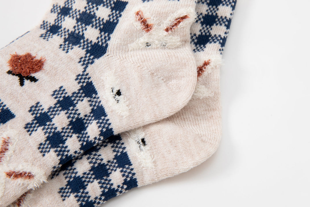 Women's crew socks - Blue and white color with cute rabbit socks - Mesa Socks