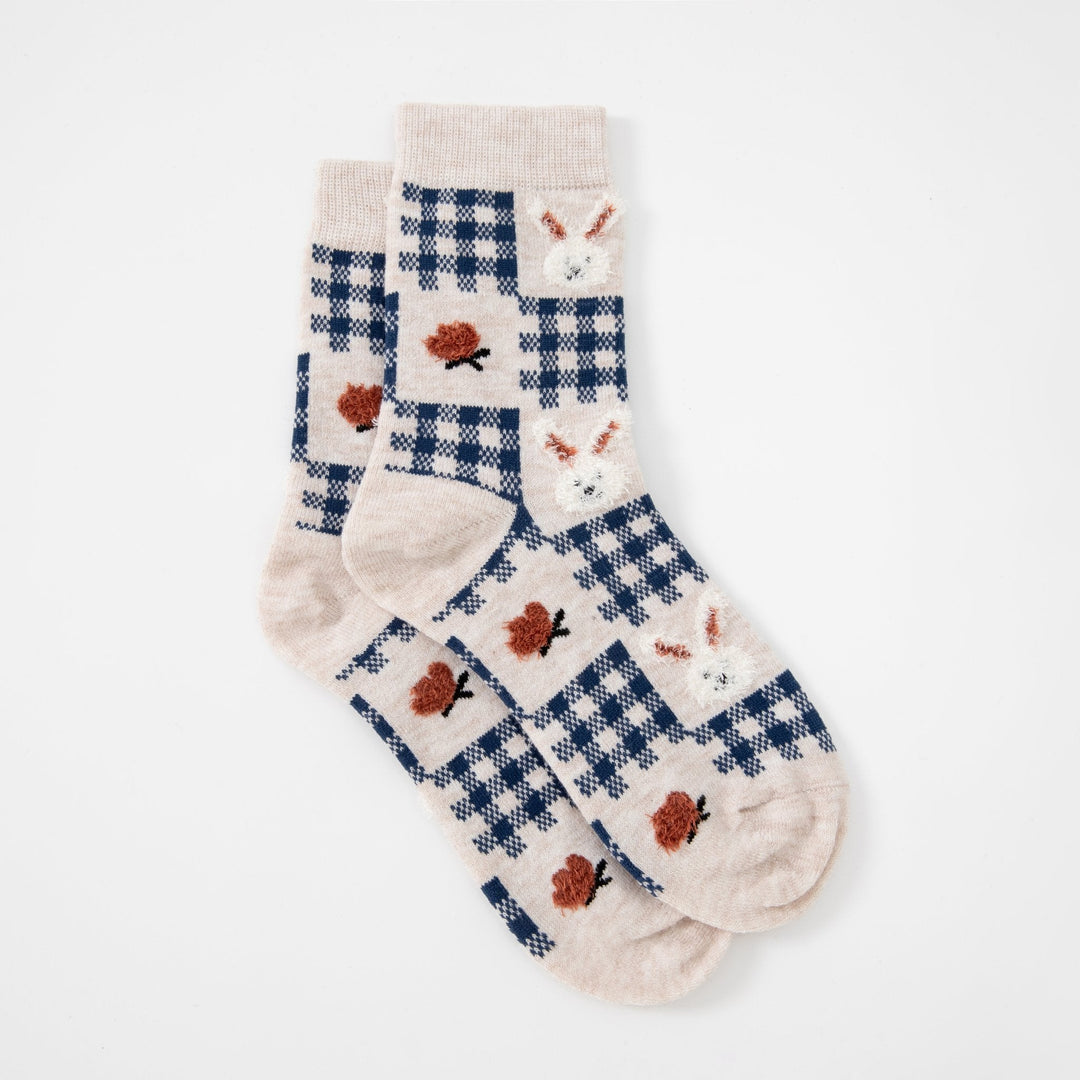 Women's crew socks - Blue and white color with cute rabbit socks - Mesa Socks
