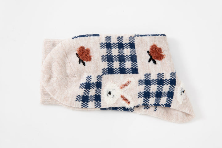 Women's crew socks - Blue and white color with cute rabbit socks - Mesa Socks