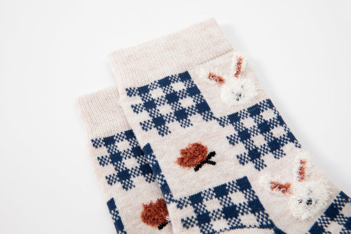 Women's crew socks - Blue and white color with cute rabbit socks - Mesa Socks