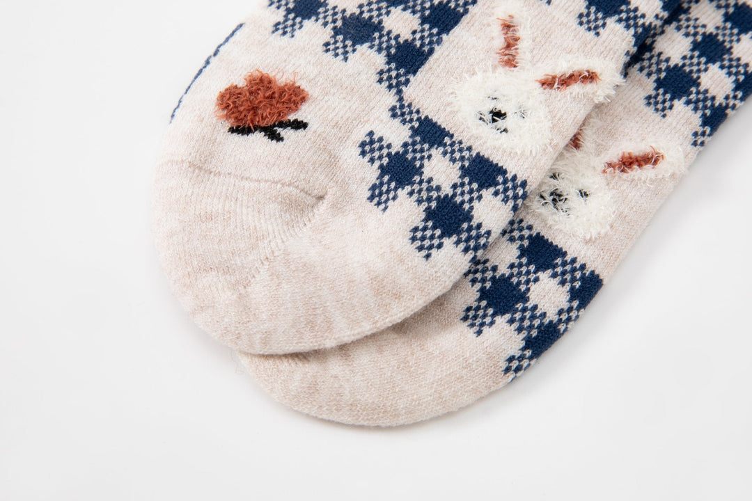 Women's crew socks - Blue and white color with cute rabbit socks - Mesa Socks